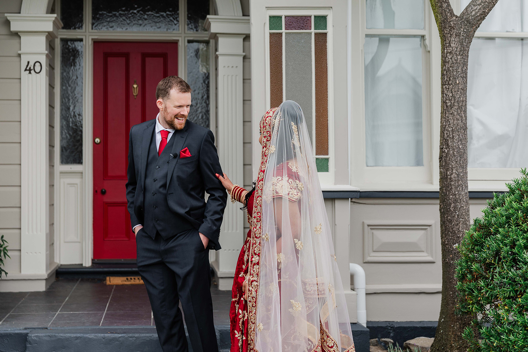 bride and groom first look a big surprise